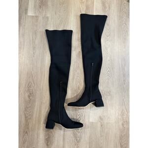 STAUD Andy Over the Knee Boots Black Neoprene Block Heel Size 38.5